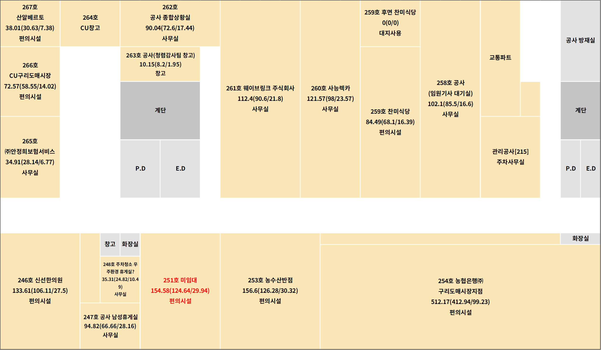 청과동 2층 B동 배치도(공사 아래층, 52○○○)